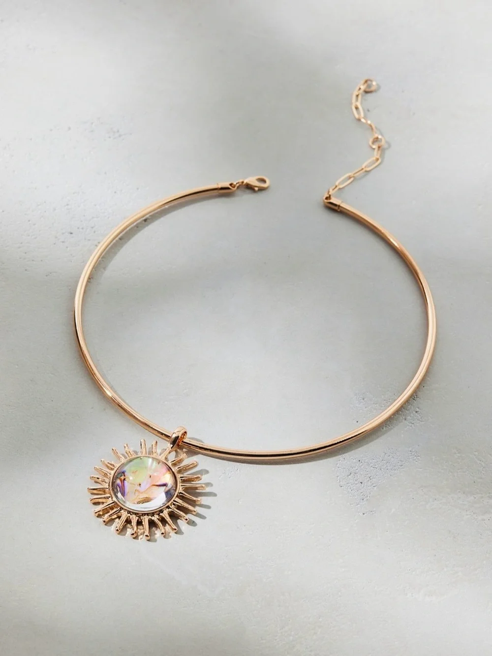 Gold Sunset Pendant Metal Collar Necklace